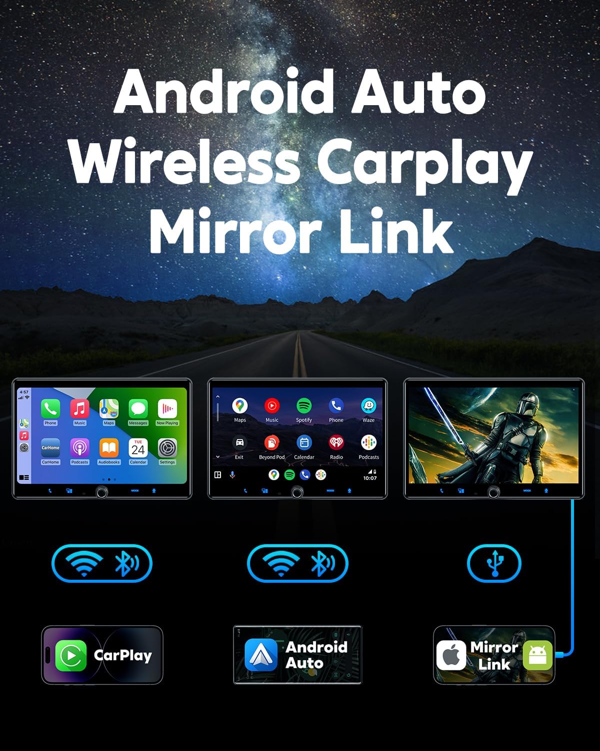MP-106 10.1 Inch Single Din Car Stereo With Wireless Apple CarPlay & Android Auto