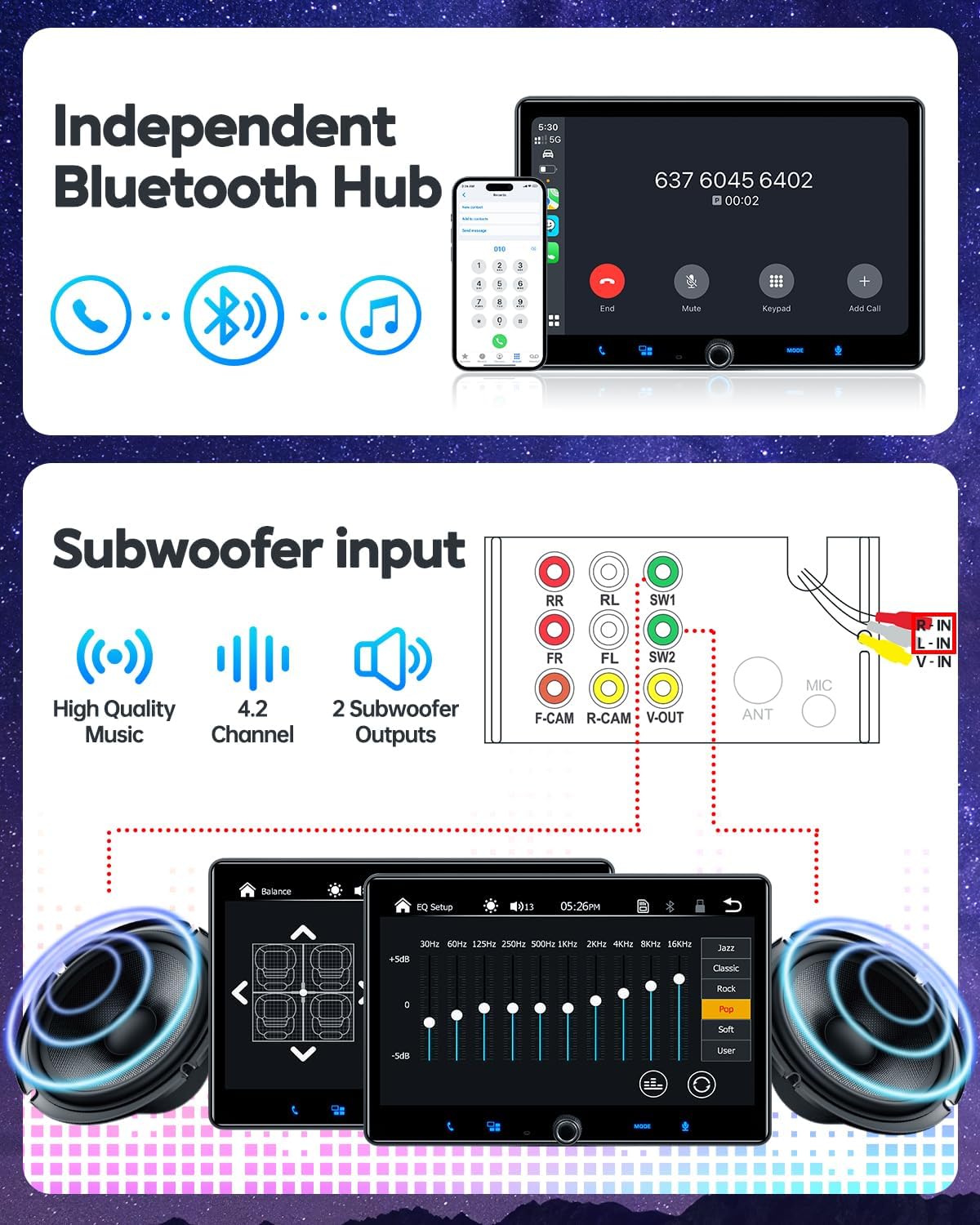 MP-106 10.1 Inch Single Din Car Stereo With Wireless Apple CarPlay & Android Auto