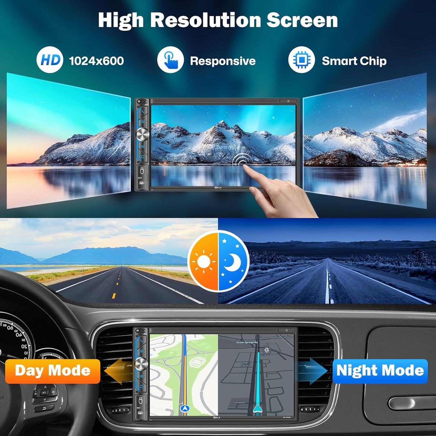 MP-902W 7 Inch Double Din Car Stereo With Wireless Apple CarPlay & Android Auto
