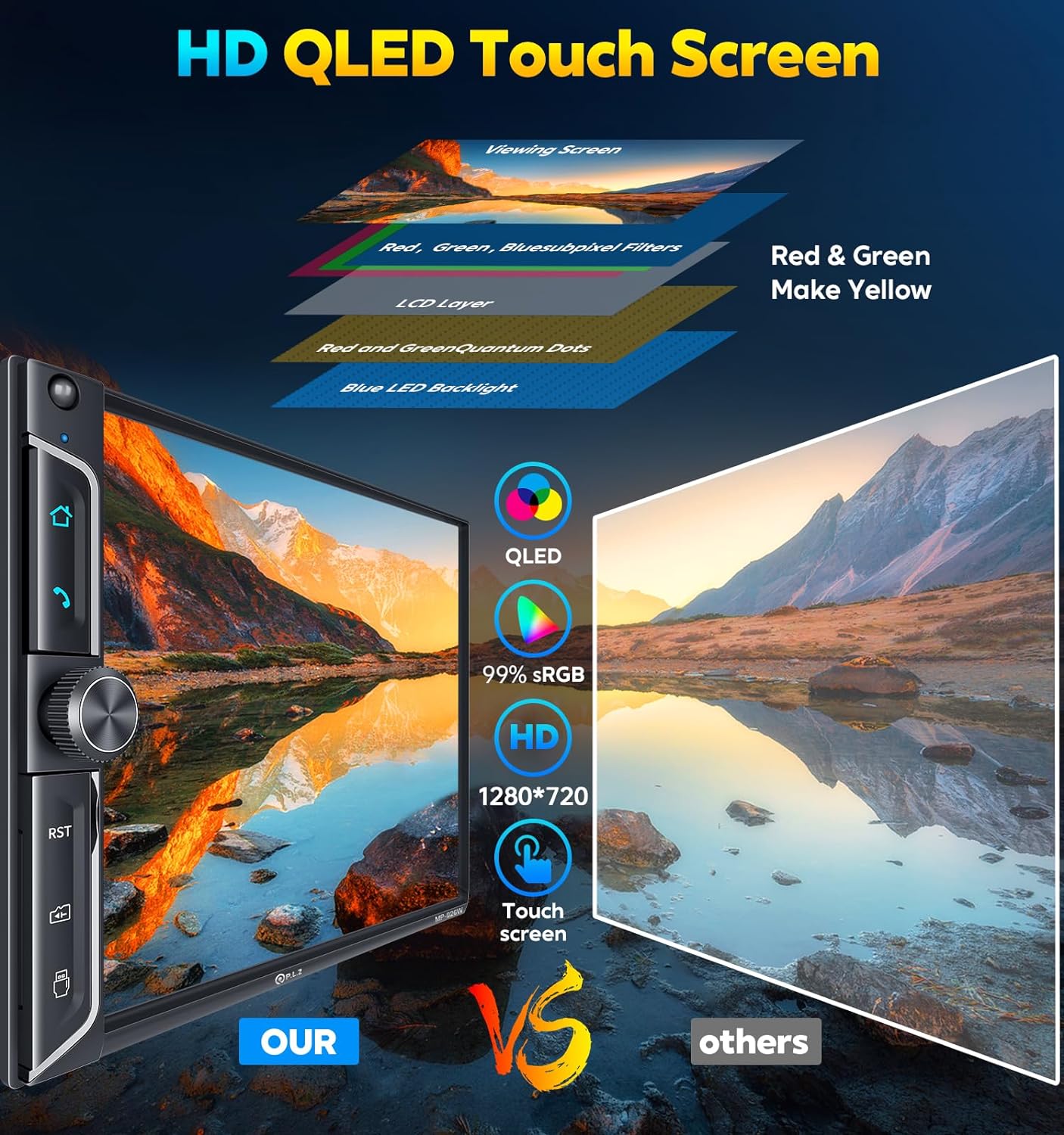 MP-926W 7 Inch Double Din Car Stereo With Wireless Apple CarPlay & Android Auto